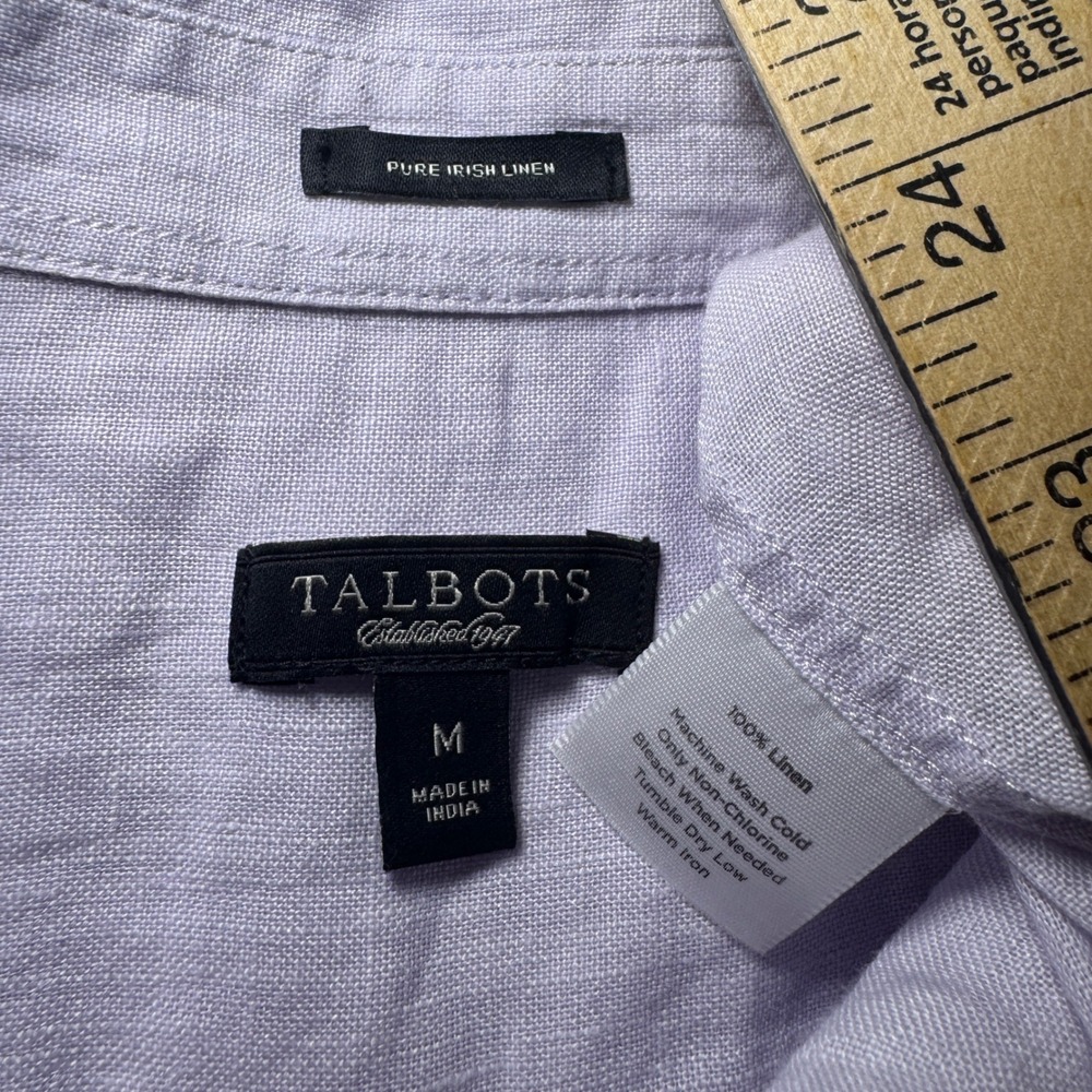 TALBOTS Pure Irish Linen Button Down Shirt Roll Tab Sleeve Light Purple Womens M - Picture 6 of 6